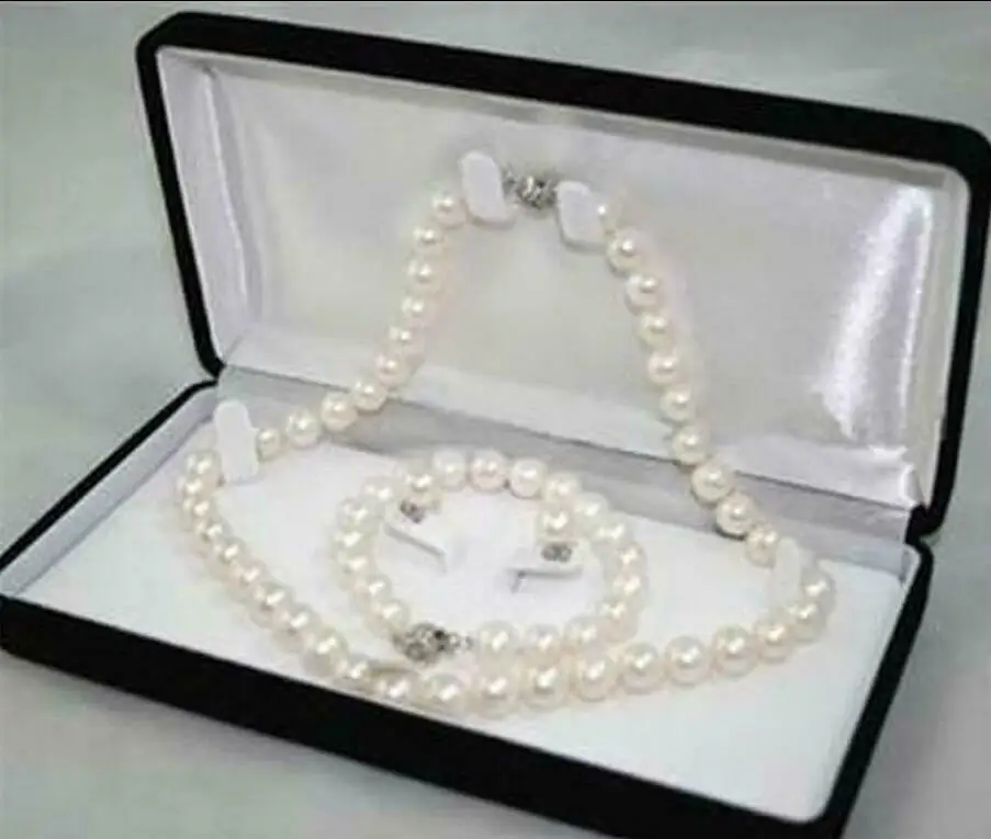 

8-9mm Natural White Akoya Cultured Pearl Bracelet 7.5" Necklace 18" Earrings Set