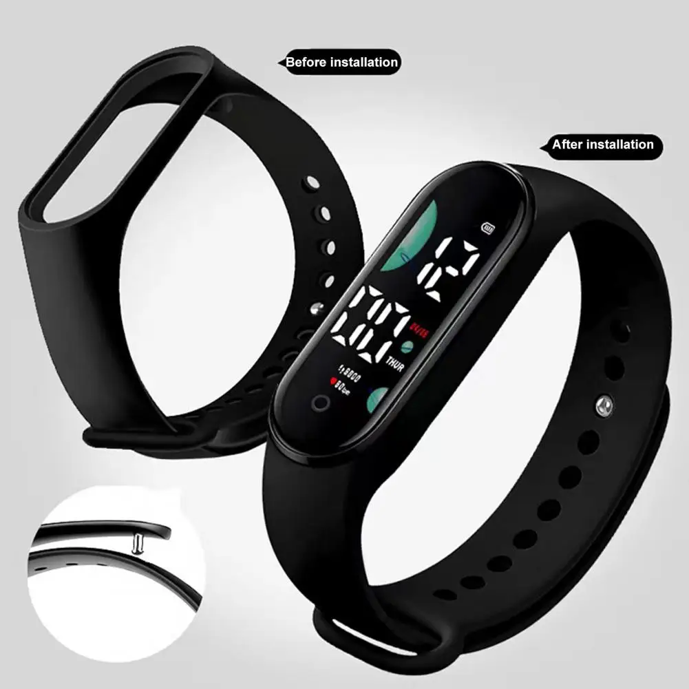 2pcs electronic watch LED touch waterproof multifunctional week display for men, women and children's sports bracelet