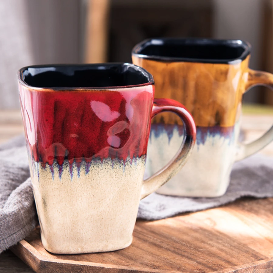 

[ Creativity 420ml ]Square Kiln Transformation Personality Trend Ceramic Mug Underglaze Color Coffee Cup