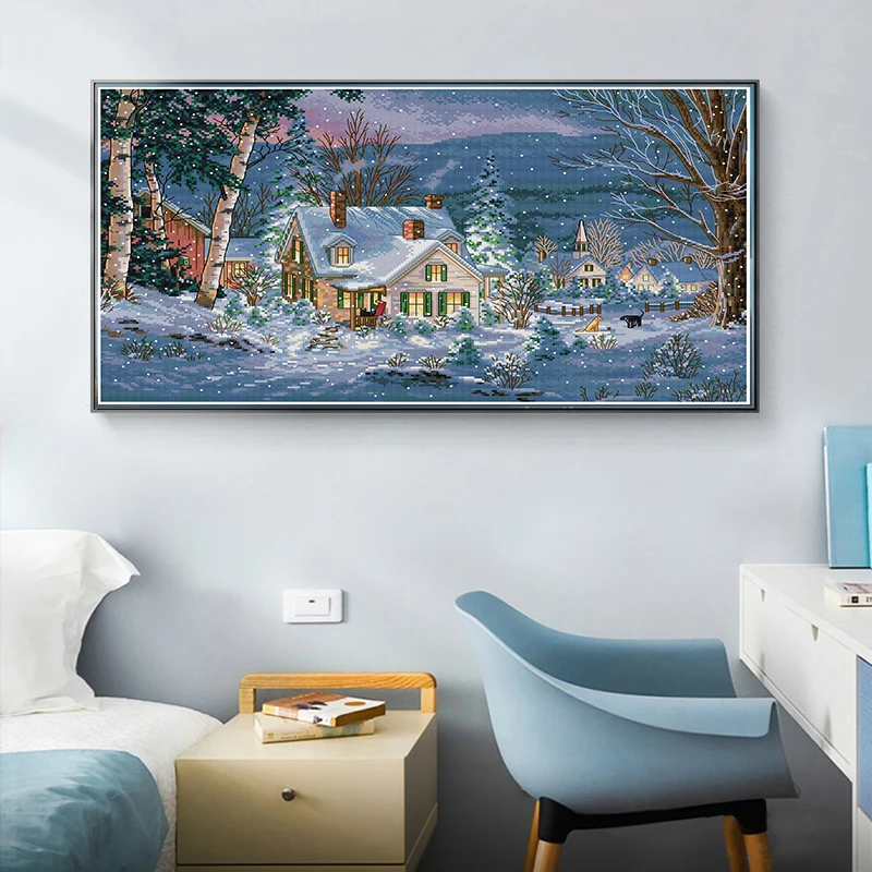 

Christmas snow scenery cross-embroidered living room bedroom hanging painting, 11CT/14CT hand-embroidered