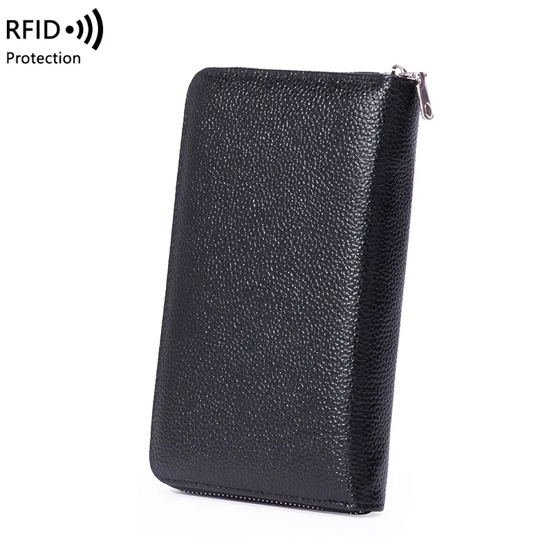 

2022 Women Purses and Handbags First Layer Cowhide RFID Long Wallet Men's and Women's Document Bag Large Capacity Leather Clutch