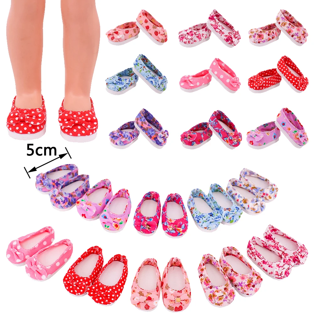 

5cm Doll Shoes Small Floral Bow Style Canvas Shoes Handmade Accessories Fit 14.5Inch Wellie Wishers&32-34 Cm Paola Reina EXO Toy