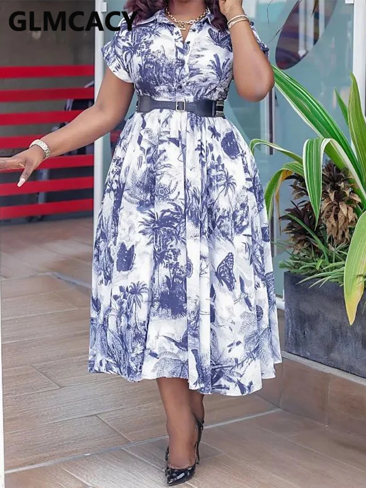 

Женское платье-миди с коротким рукавом и тропическим принтом