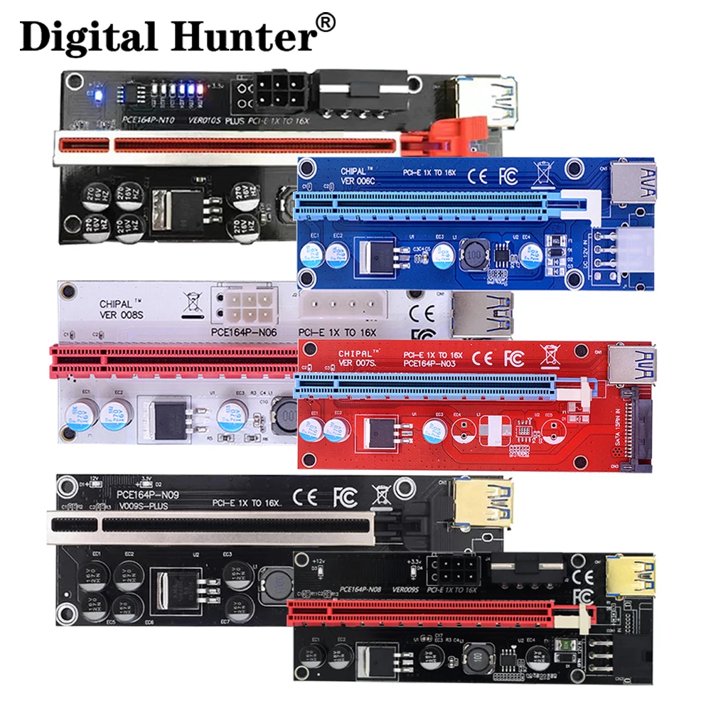 

6 шт. новейший VER009S 1X 4x 8x 16x расширитель pcie Райзер адаптер карты VER 010s 009s plus 006c 007s 008c SATA 15 контактов на 6 контактов питания