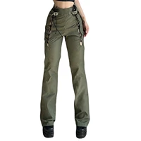 women clothing casual flared trousers fashion solid color bandage hollow out high waist polyester pants