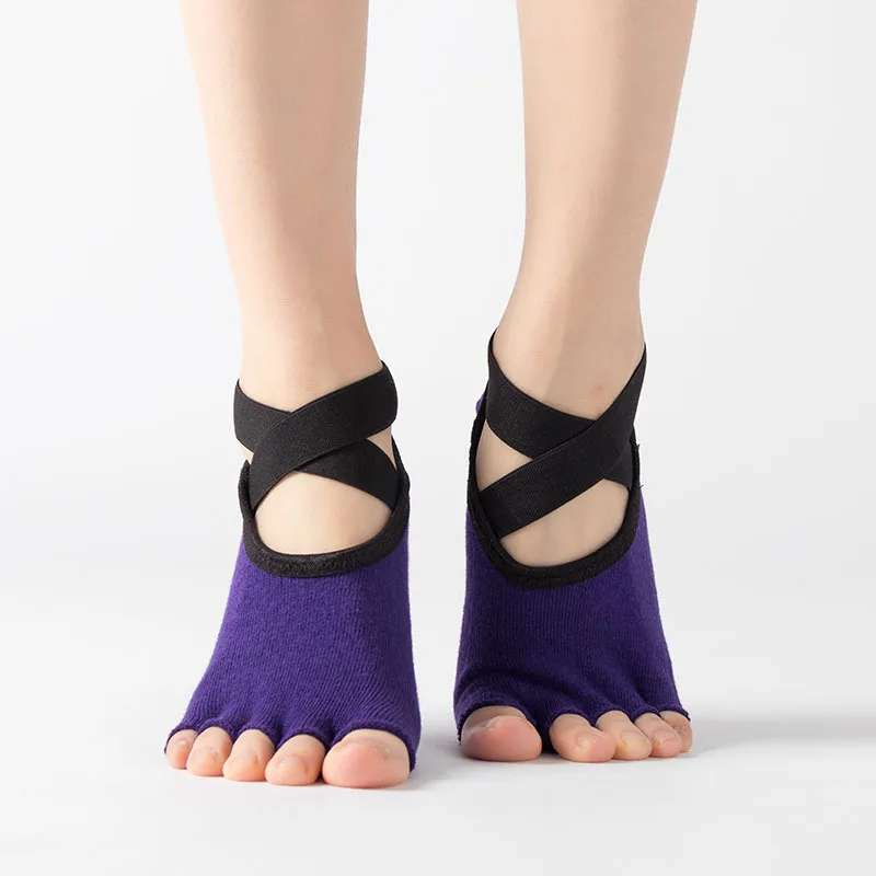 Yoga Socks Cross Straps Backless Lace-up Dance Split-toe Socks Breathable Comfortable Pilates Training Sports Socks