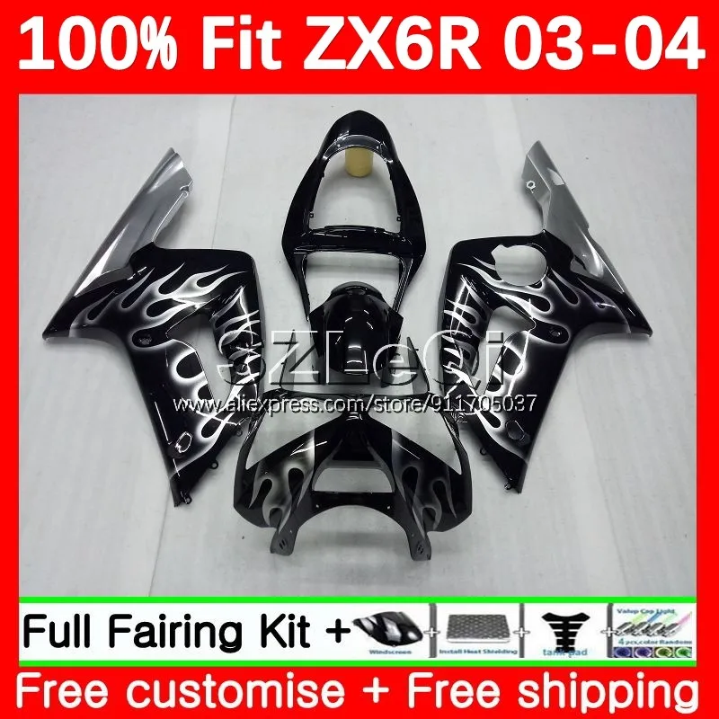 

Silver flame Injection For KAWASAKI ZX-6R ZX 6R 636 6 R 600CC ZX636 ZX-636 600 CC ZX6R 03 04 ZX600 2003 2004 OEM Fairing 10LQ.98