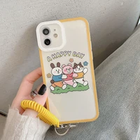 cute animal transparent lanyard phone case for iphone 13 11 12 pro x xr xs max mini 7 8 plus funny shockproof cartoon soft cover