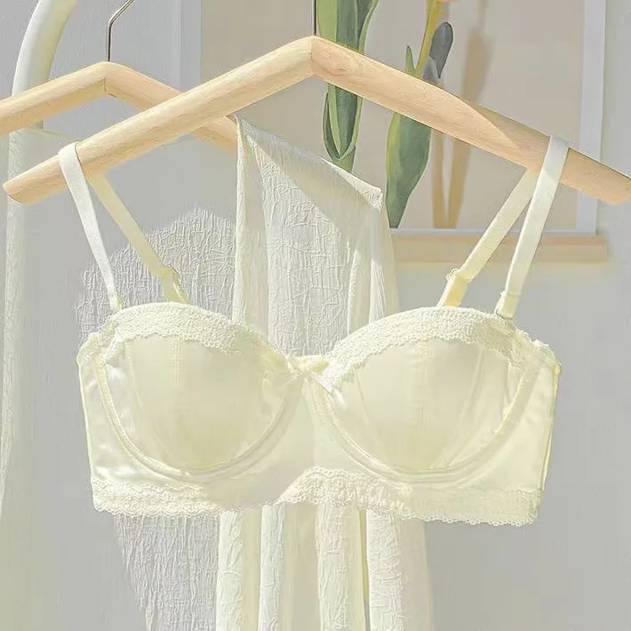 

Small Chest Lace Underwear for Women Anti-sagging Chest with Steel Ring Half Cup French Bra Lingerie