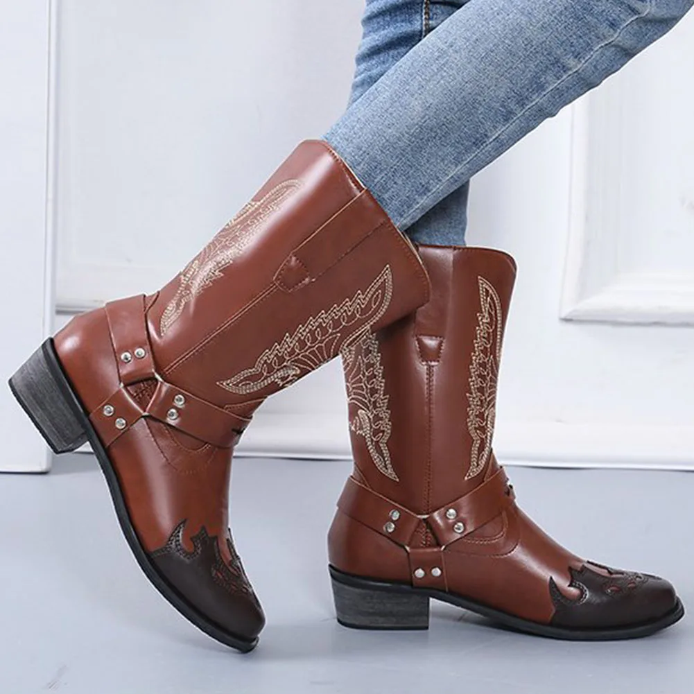 

Cowboy Women Western Boots Dropship 2022 Autumn Winter Cool Cowgirl Women Mid-calf Boot Comfy Fashion Shoes Big Size 43