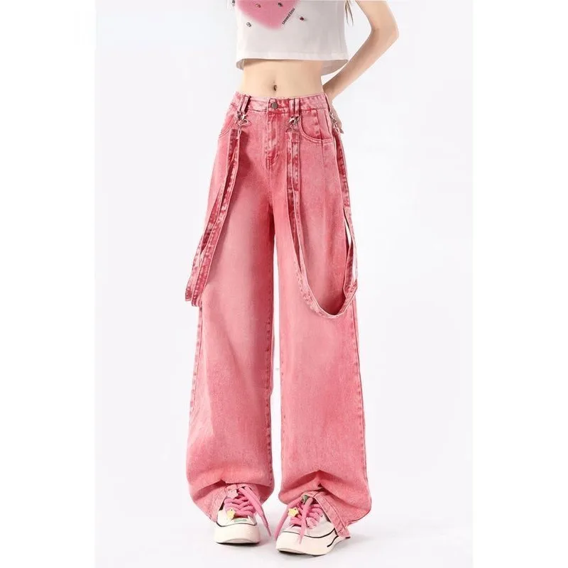 Джинсы-карго женские в стиле Харадзюку винтажные прямые штаны из денима с