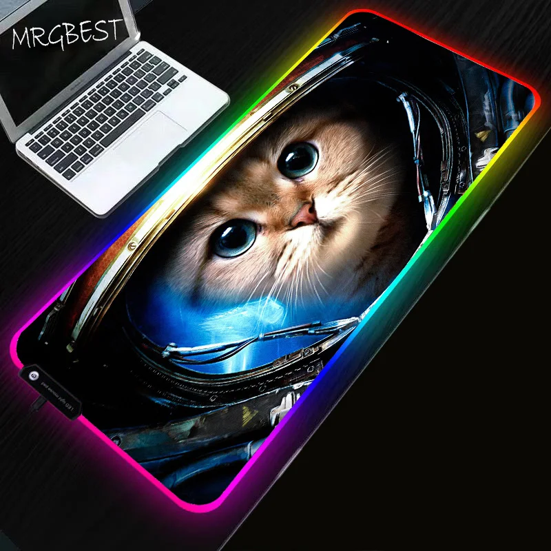 

MRGBEST Space Cat Animal Large RGB LED Backlight Mouse Pad 7 Colours Computer Keyboard Lock Edge Notebook Game Player Rubber Mat