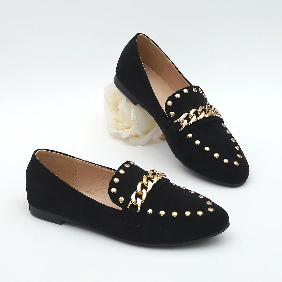 

Shoes Woman 2023 Female Footwear Pointed Toe Modis Casual Sneaker Rivets Studs Soft New Moccasin Dress Cute Summer Flock Basic L