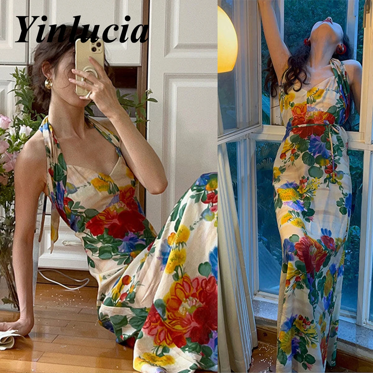 

Dresses For Women Summer French Flowers Sexy Backless Dress Delicate Tailored Artistic Long Dress Elegant Vintage Prom Party