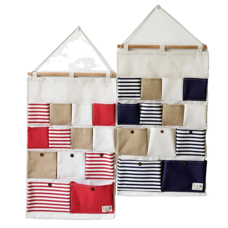

13 Pockets Striped Splicing Sundries Stroage Wall Hanging Bags Wall Decorative Hanging Bags Behind The Door