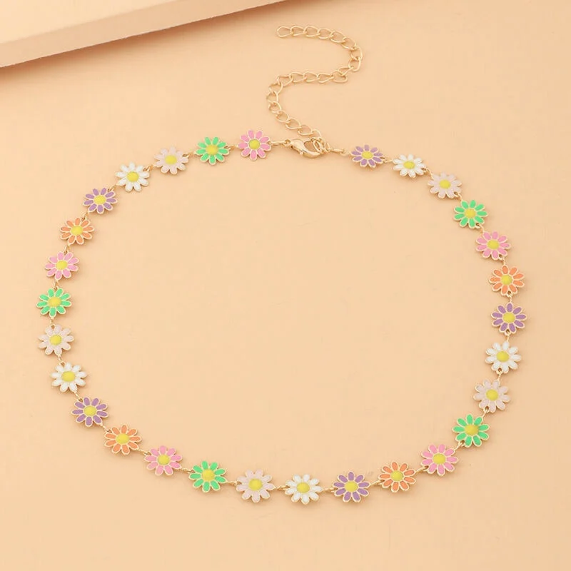 

Flower Necklace Boho Colorful Daisy Choker Chain Charm Party Jewelry Gift