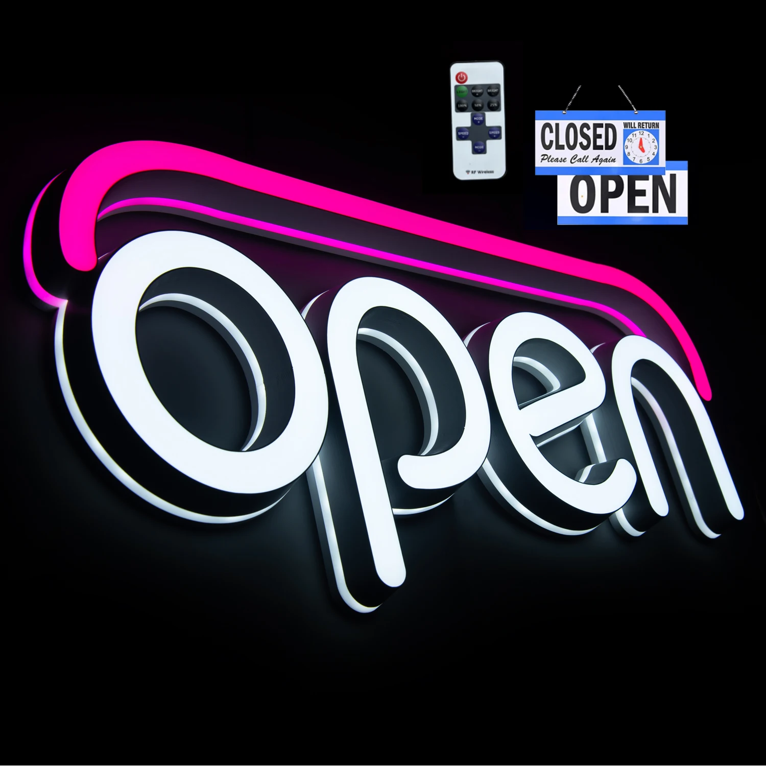 

LED Open Signs for Business, 19.7x9 Inch Neon Open Sign, Ideal for Restaurant, Bar, Remote Control, with Open/Close Sign (White)