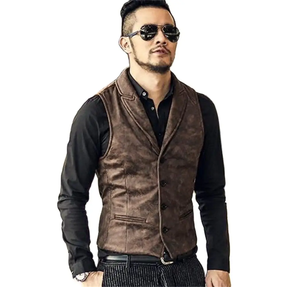 

2024 Male Suede Slim Fit Single Breasted Vest Mens 2024 Brand New Fashion Gothic Steampunk Victorian Style Waistcoat Men Casual