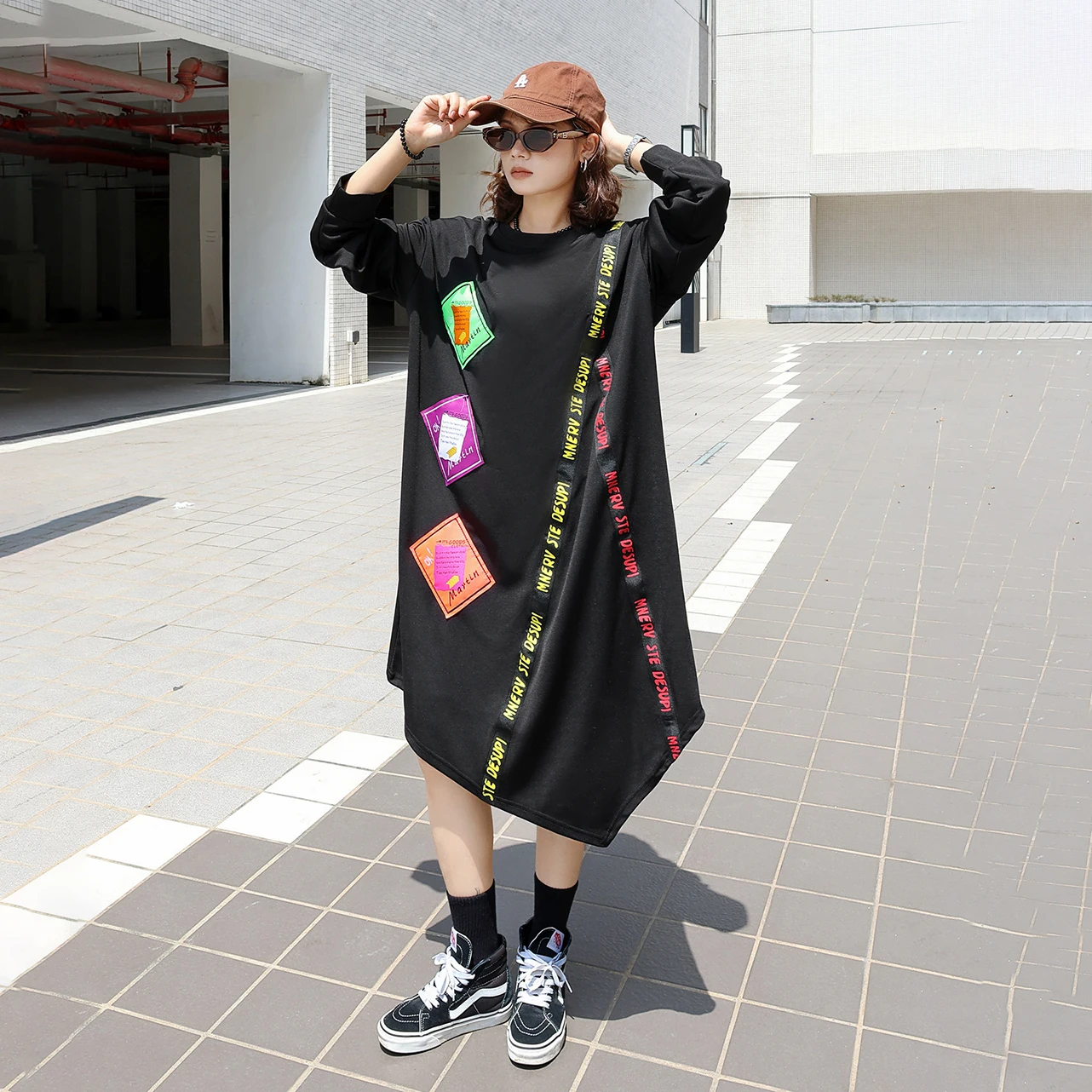 240950 Осенние модные платья нестандартной формы женские лоскутные свободные