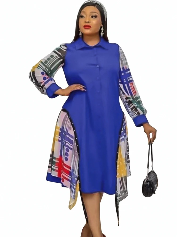 

Dashiki African Dresses For Women 2022 Autumn Winter New Fashion Party Dress Long Sleeve Shirt Dress Big Size Africa Clothes