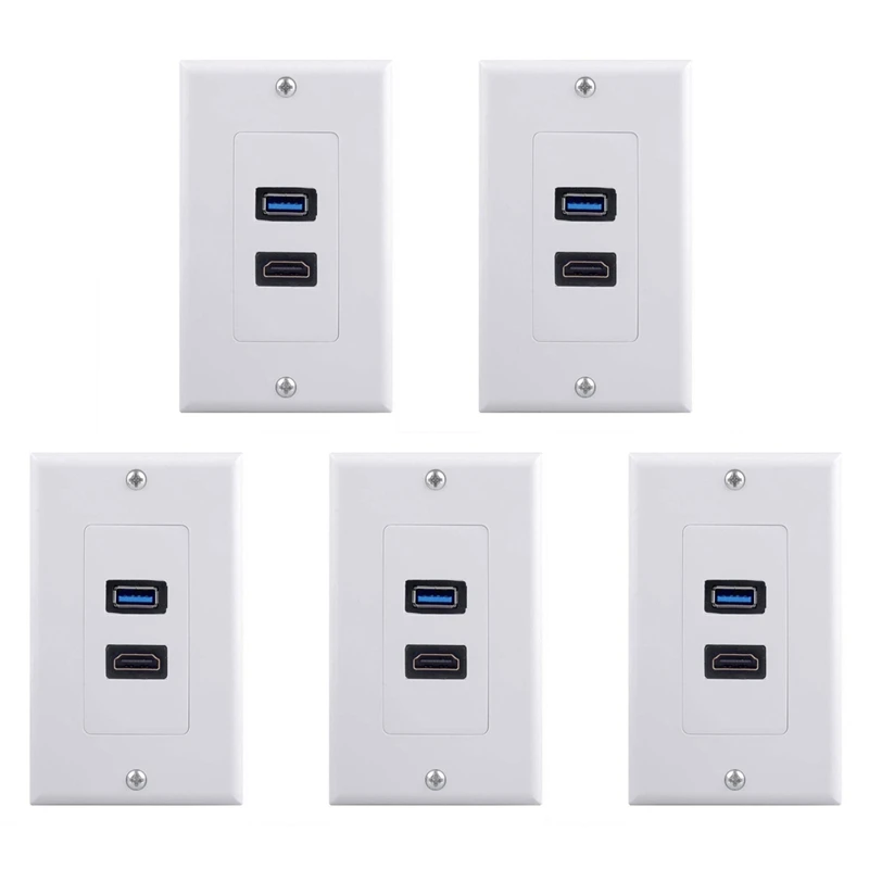 

5X 2Port HDMI+USB 3.0 Female Wall Face Plate Panel Outlet Socket Extender White