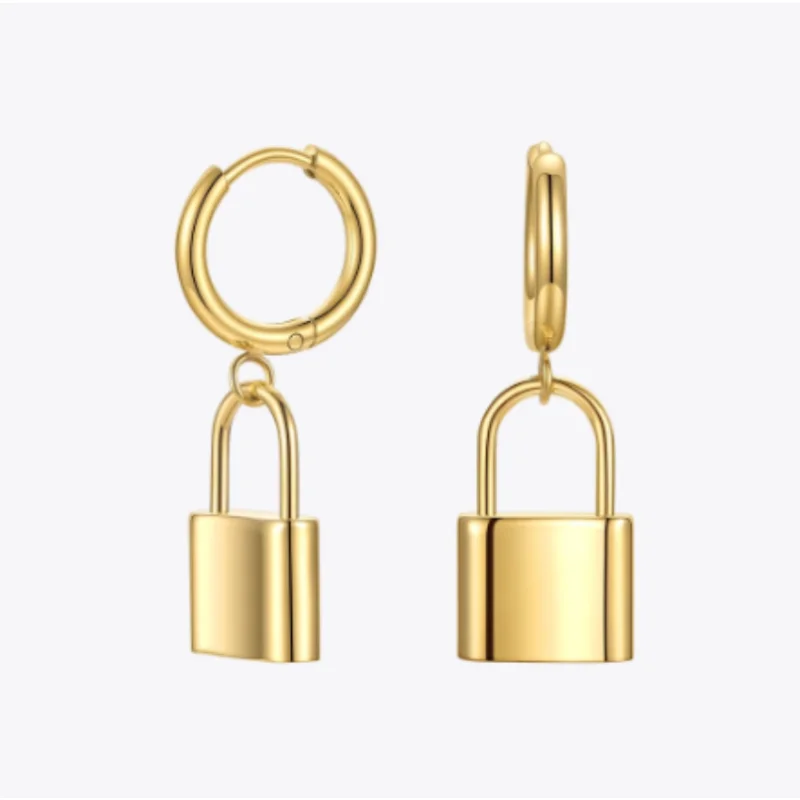 

Dangling Lock Earrings Women's Stainless Steel Gothic Fashion Jewellery Minimalist High End Style Gold Earrings Gift Lock