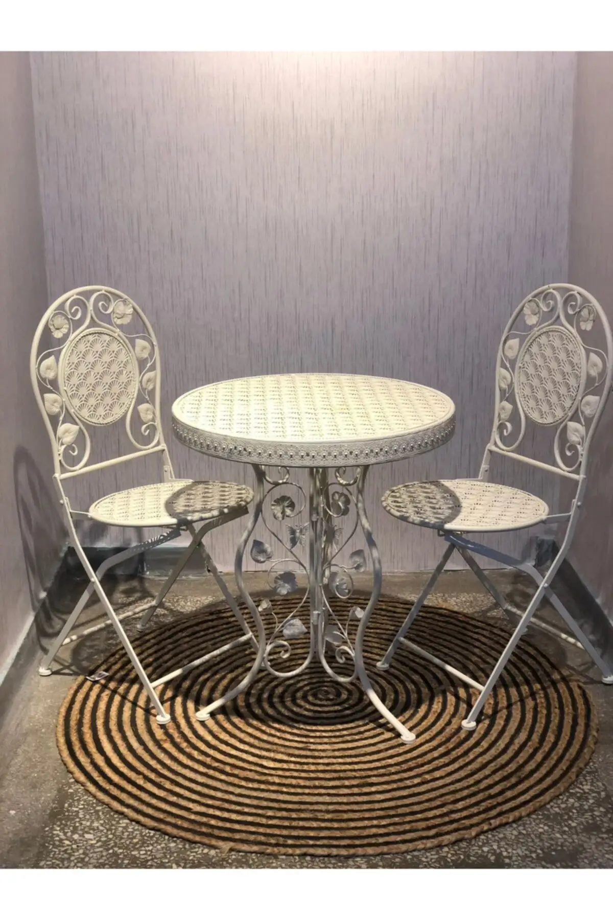 

Wrought iron Table Chair Set (Cream)