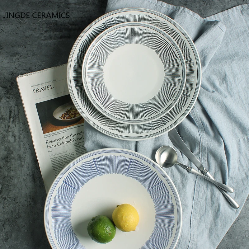 

1pc Creative Ceramic Round Plate Dish Restaurant Kitchen Tableware Serving Tray Western Food Plates Cake Steak Salad Dishes