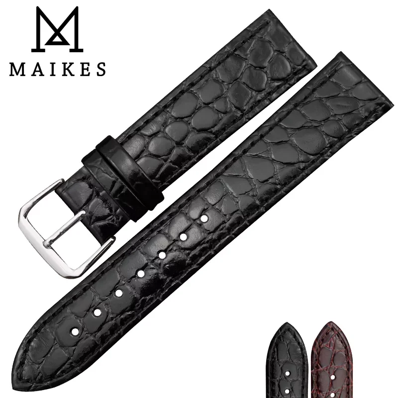 MAIKES-Correa de reloj de cuero genuino con patrón de cocodrilo, correa de muñeca suave, pulseras negras de 12mm -20mm