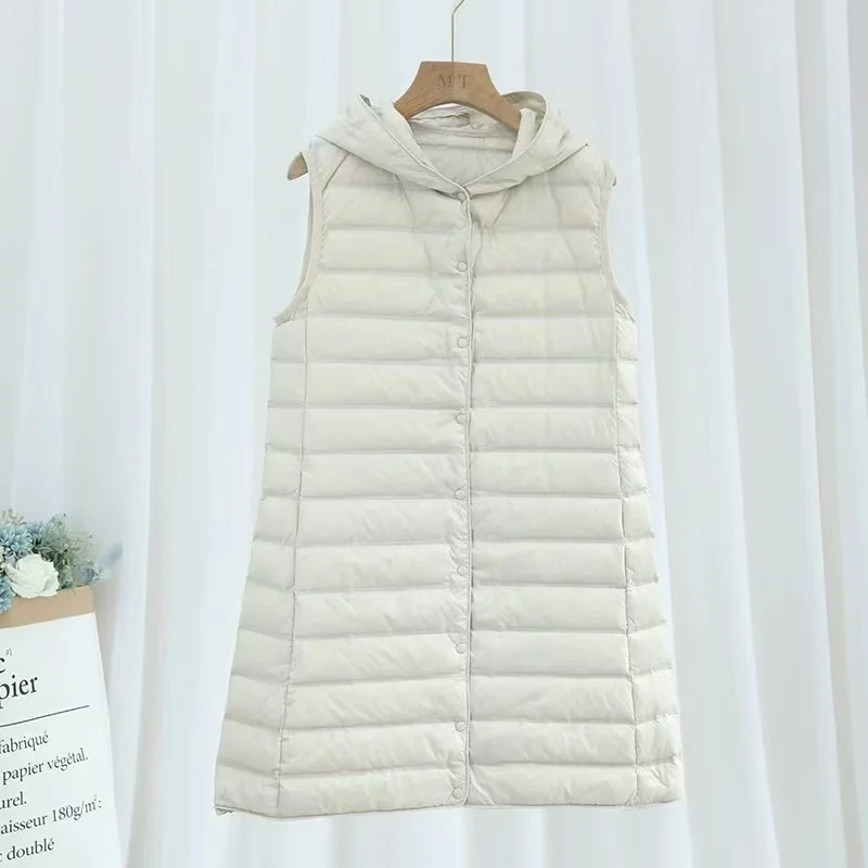 Women Waistcoat 2023 New Autumn Winter Ultra Light White Duck Down Vests Fashion Sleeveless  Hooded Feather Filler Basic Coats