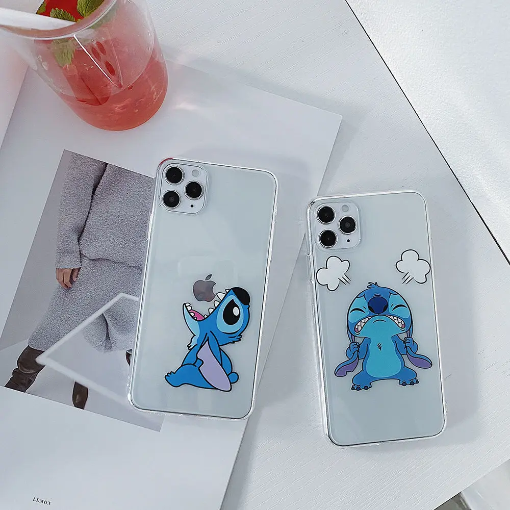 

Bandai Funny Creative Cartoon Stitch Clear Silicon Phone Case For iPhone XR XsMax 8Plus 11 12 13 13 Pro Max Cover for Couples