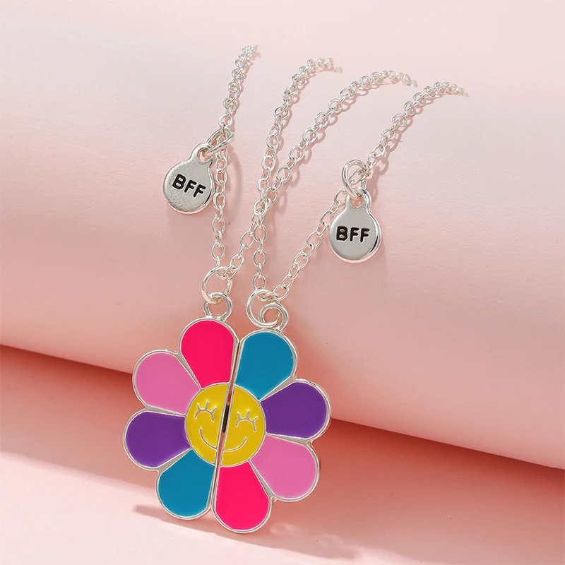 

2PCS/Set Sunflower Shape Pendant Chain Best Friends Necklace BFF Friendship Children's Jewelry Gift for Girls
