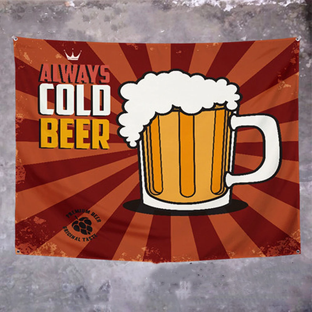 

ALWAYS COLD BEER! Vintage Beer Poster Wall Hanging Beverage Banner Flag With Four Grommets for Dorm Room Decor Outdoor Parties