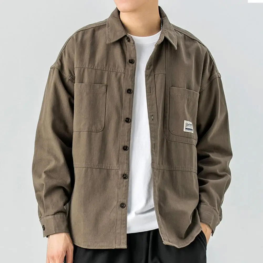 

Мужские весенние топы, модные мягкие рубашки-карго с отложным воротником, мужские весенние топы, легкие мужские осенние Рубашки с карманами