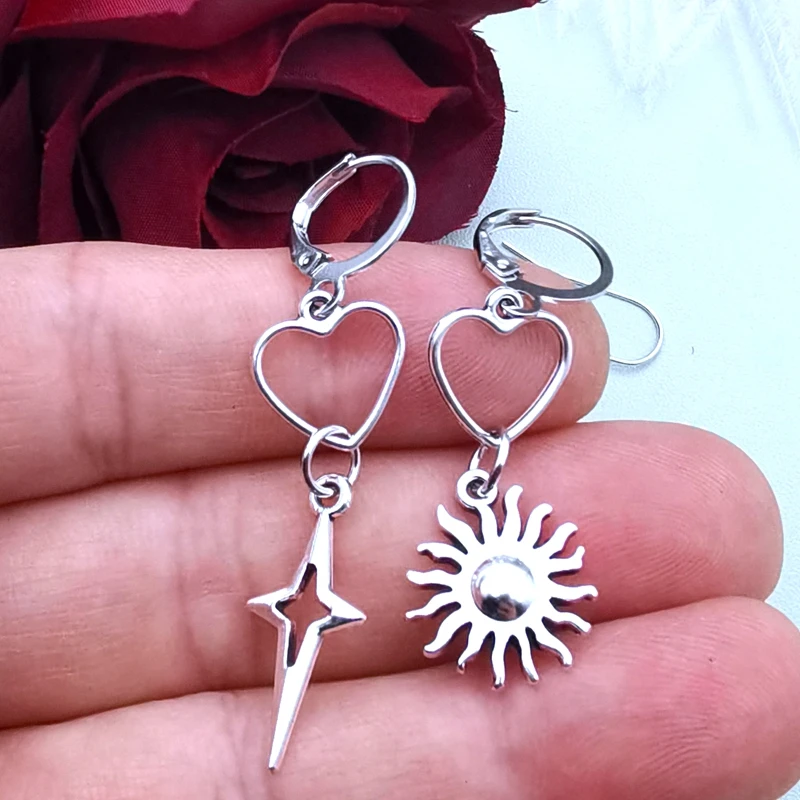 

New Star Earrings, Sun Goddess Earrings, Asymmetric Children's Gift, Magic Gift, Modern Witch Charm Earrings