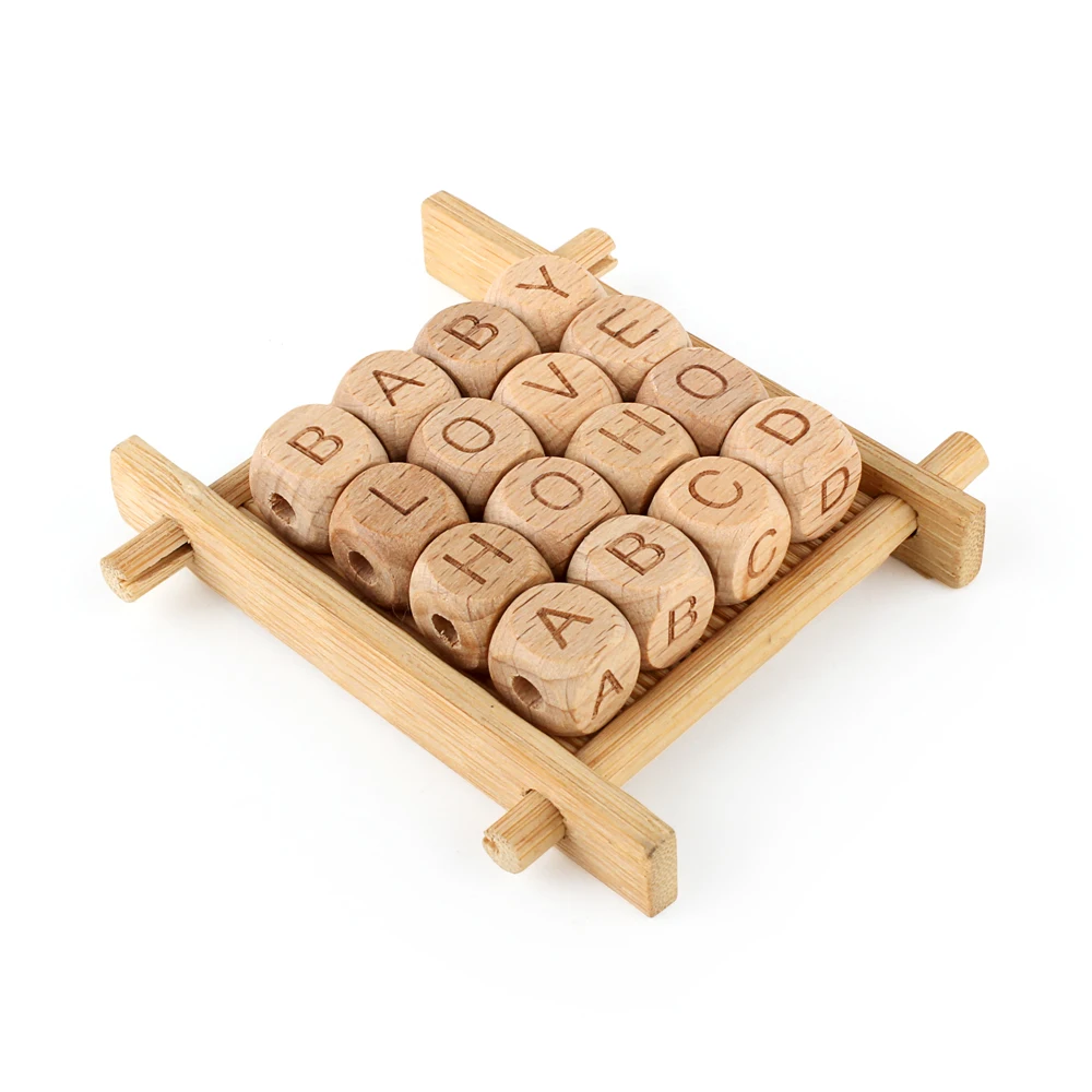 10/30/50pcs 12mm Wooden Letter Beads DIY Personalized Name Infant Pacifier Chain Baby Teething Wood Chewing Alphabet - купить по