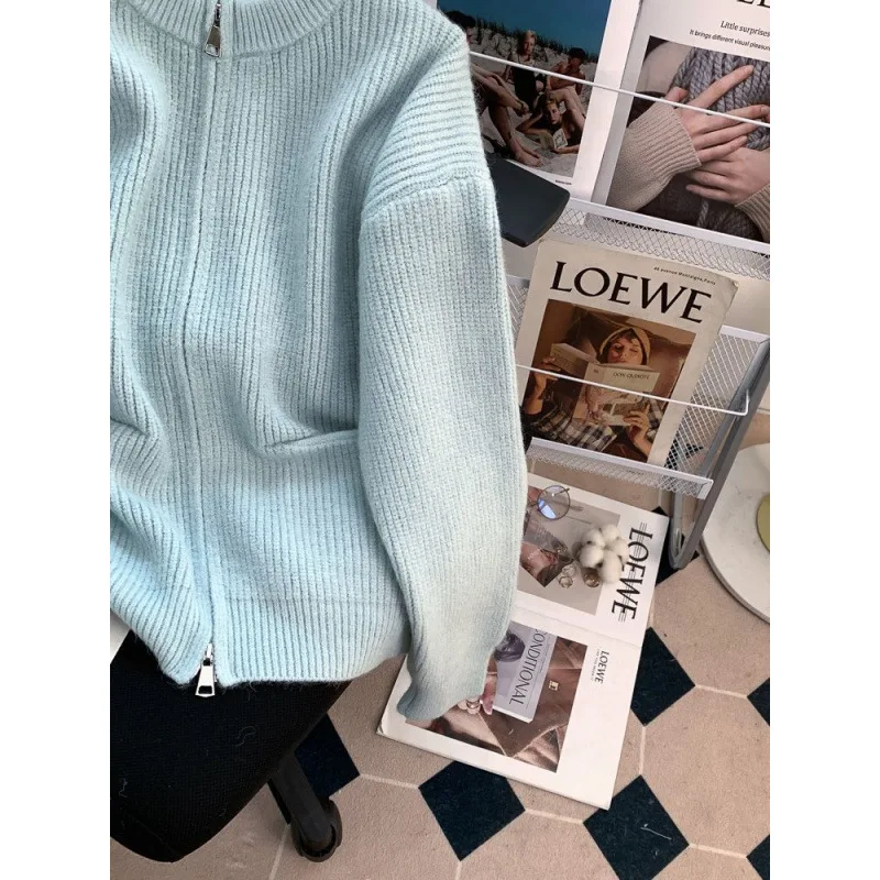 Женский мягкий вязаный кардиган на молнии Свободный Повседневный Кардиган