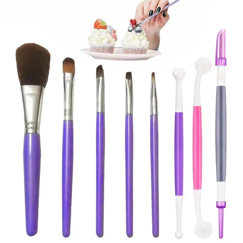 10Pcs Cake Decorating Brush Tool Set Cookie Decoration Brushes Fondant And Gum Paste Tool For Diy Sugar Cookie Fondant Cake