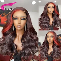 13X4 Lace Front Wigs For Human Women Dark Burgundy Highlight Colored Human Hair Wigs 4X4 Closure Wig Wavy Brazilian Remy Wigs