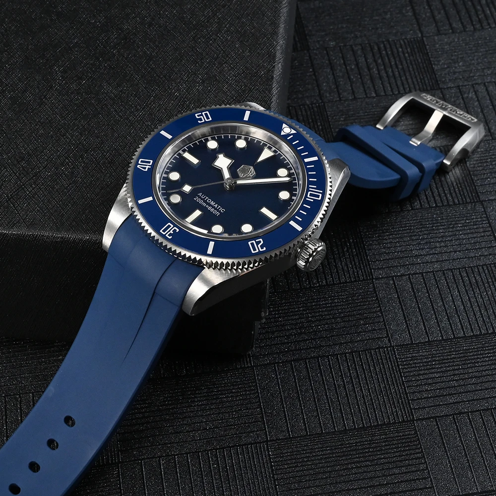 San Martin Fluorine Rubber Strap 20mm Curved End Links Watch Parts High Quality Waterproof Watch Band For BB58 Series and BB GMT