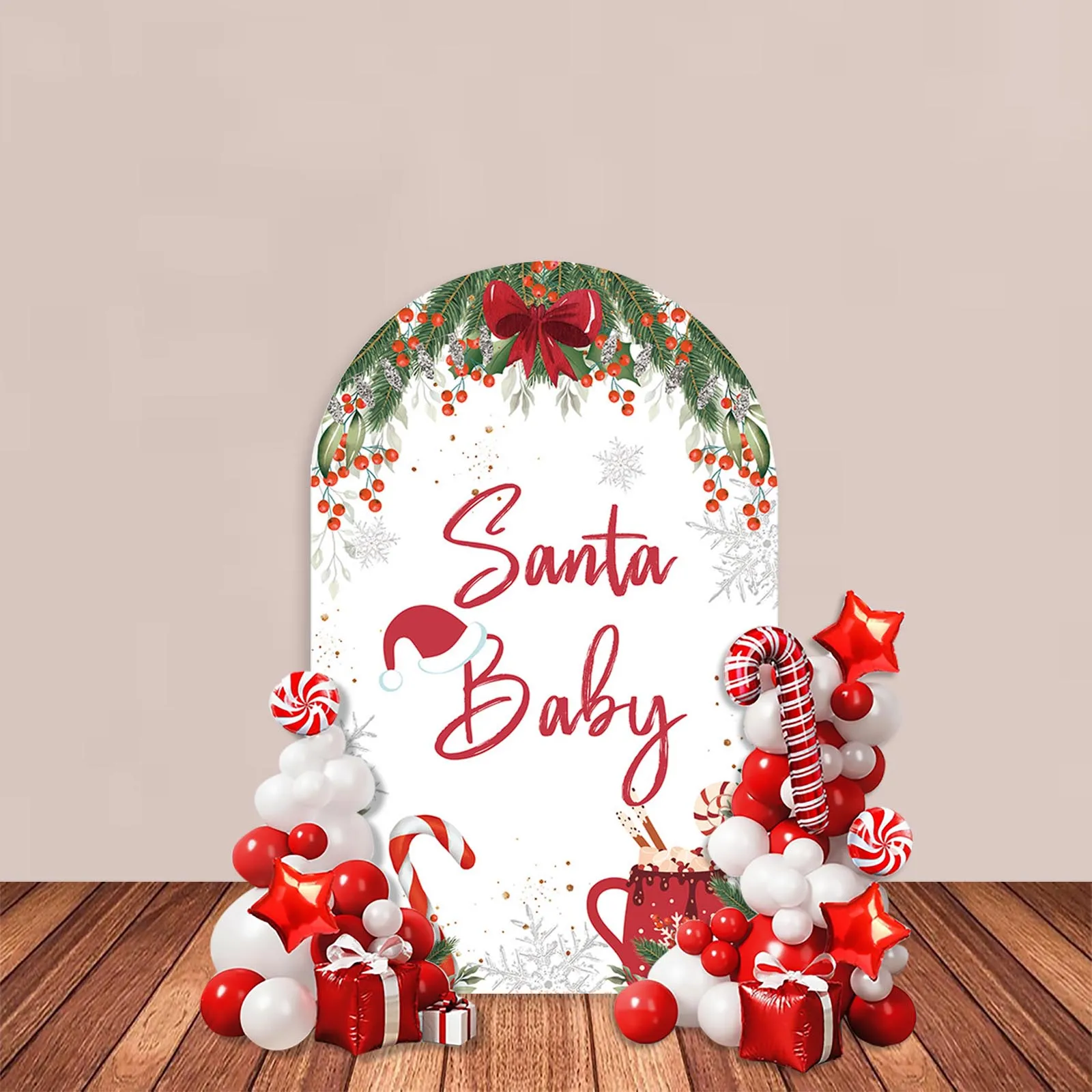 Фон для фотосъемки с изображением Санты душа супинки зеленых рождественских