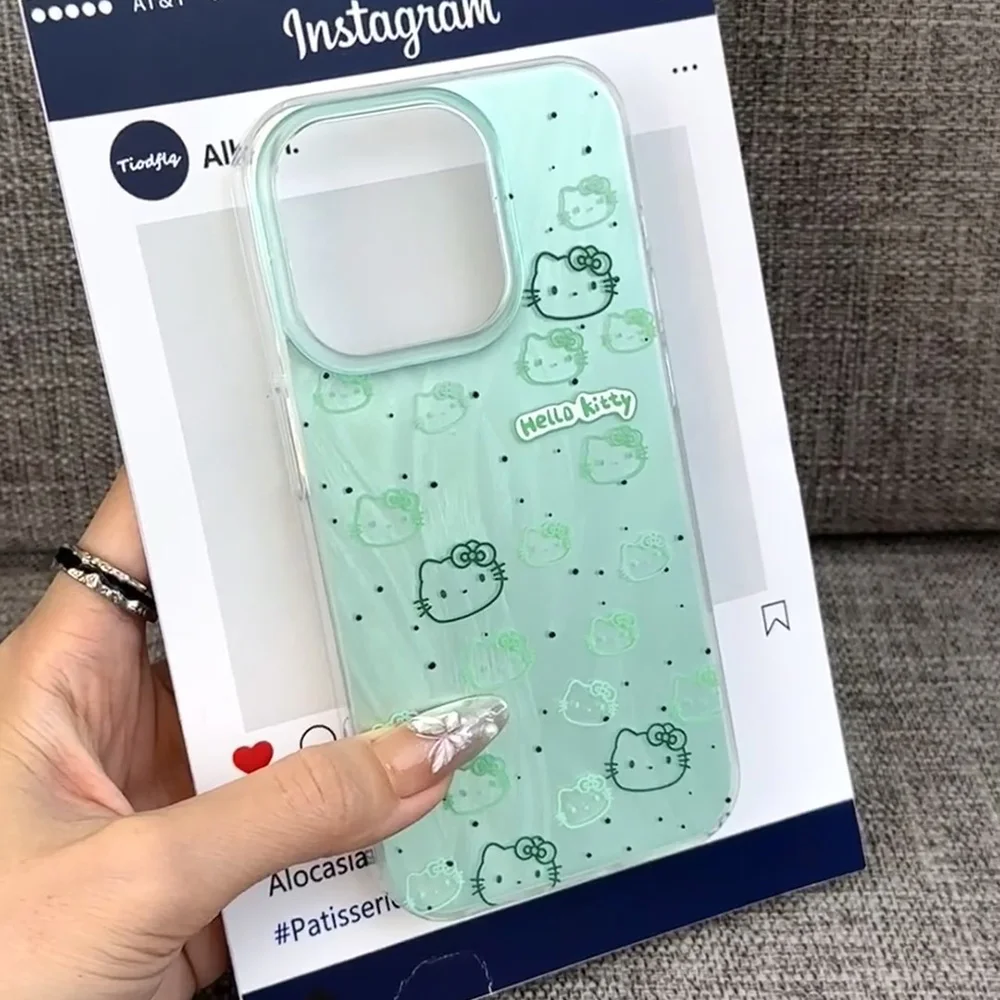 Мятно-зеленый милый чехол для телефона Hellokitty IPhone 16 15 14 Plus 13 12 11 Pro Max X Xs XR 8 7 Твердый