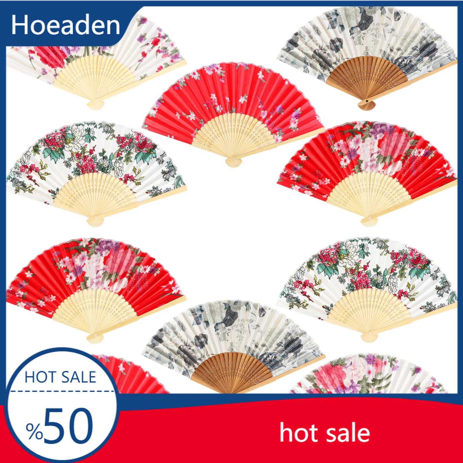 

10 Pcs Floral Hand Held Folding Fan Hand Fans for Women Summer Vintage Bamboo