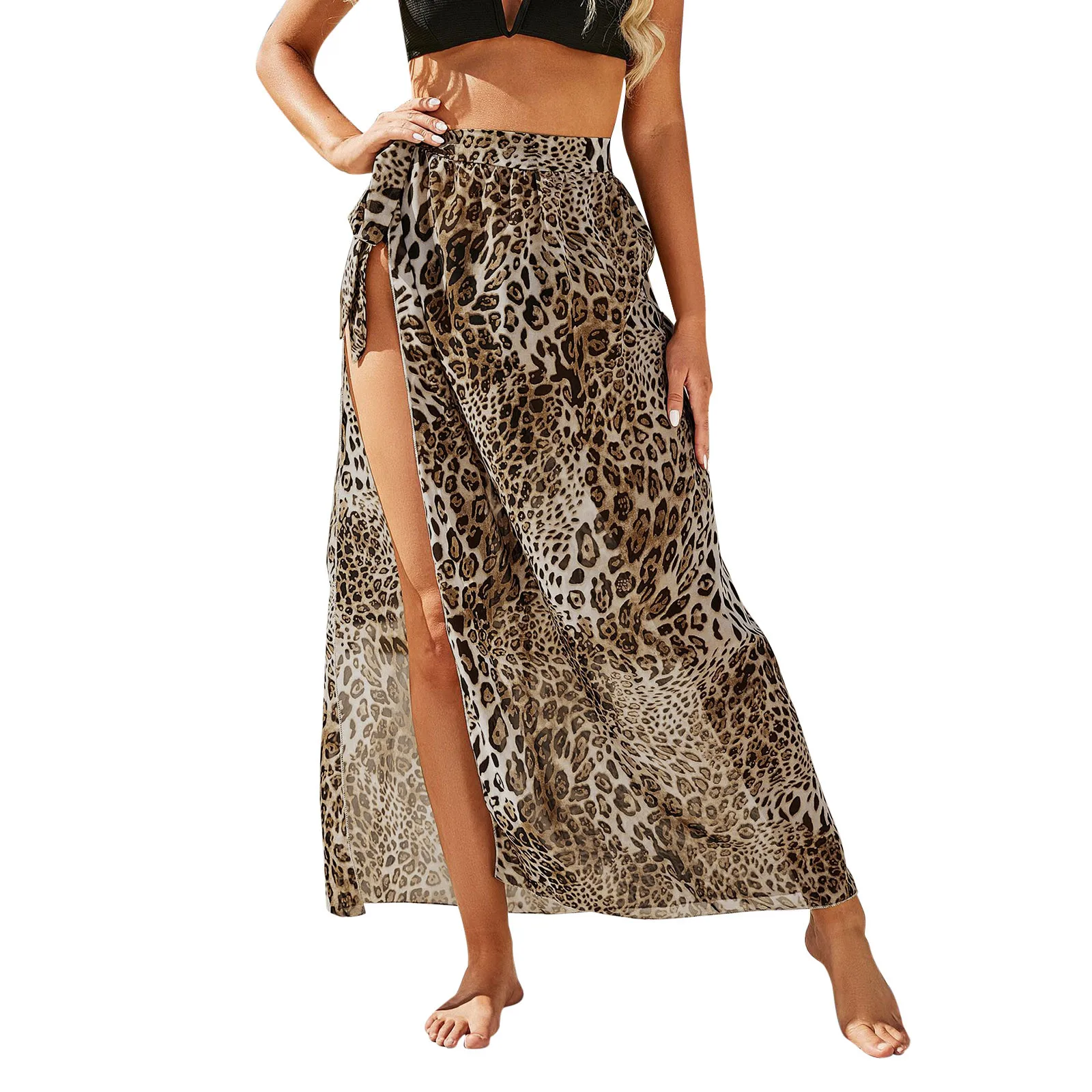

JAYCOSIN Sexy Leopard Print Chiffon Split Skirt Casual Fashion Long Skirts for Women 2022 New Spring Summer Elegant Female Skirt