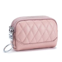 2022 new women wallet genuine leather double zipper coin purse bag large capacity clutch wallets with keychain ring money purses