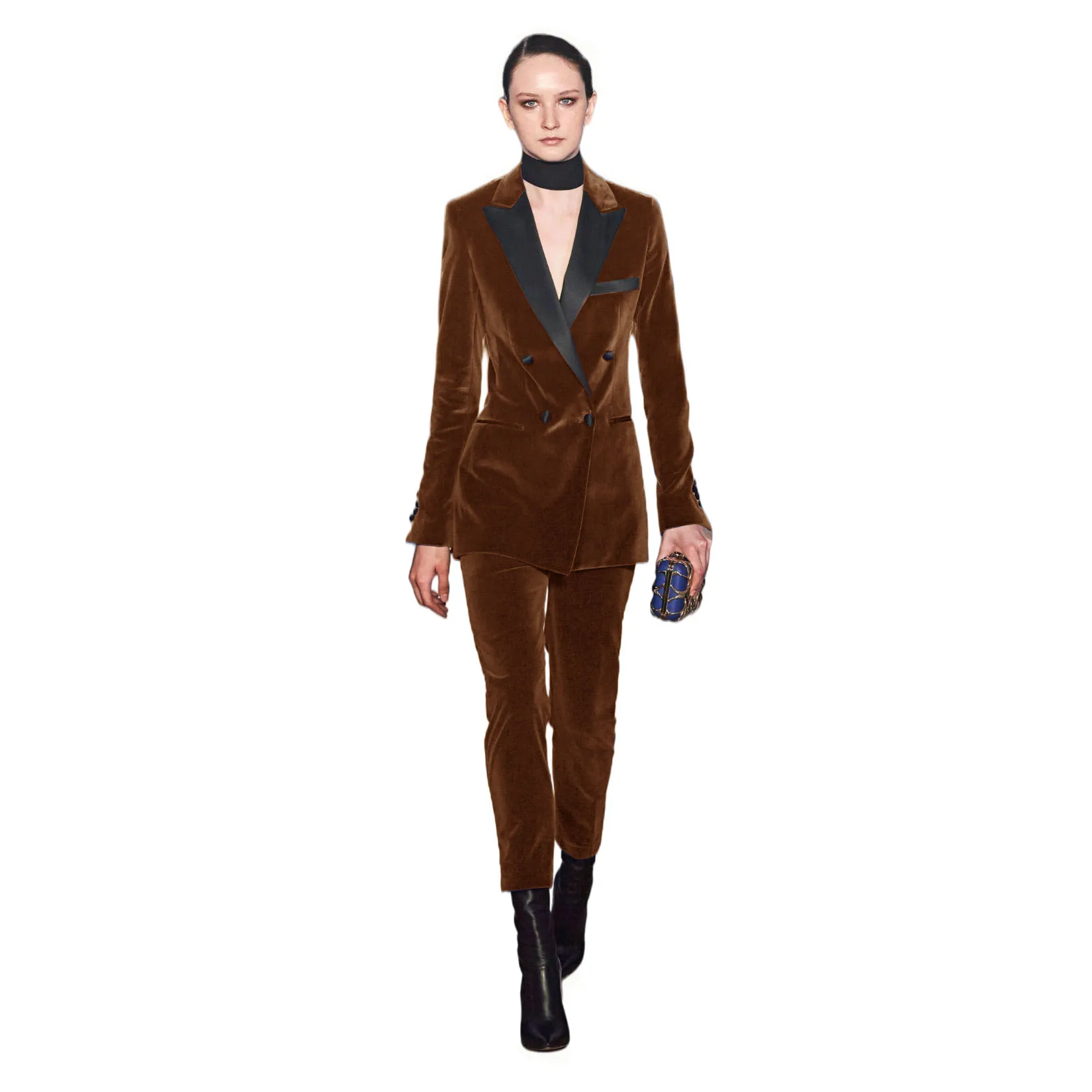 Ladies Double Breasted Velvet Bridal Trousers Suit Women Business Work Uniform Wedding Dress Blazer (Jacket + Pants)