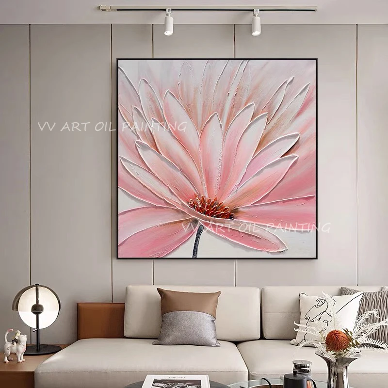 

Pink flower on the wall texture images living room manual canvas oil painting art poster bedroom adornment gift