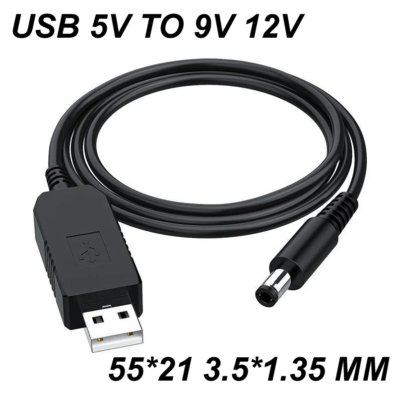 

1M USB DC 5V to 9V 12V Cable Boost Converter Step-up Cord 55*21MM 3.5*1.35MM Plug For Wifi Router Modem Fan Speaker Powerbank