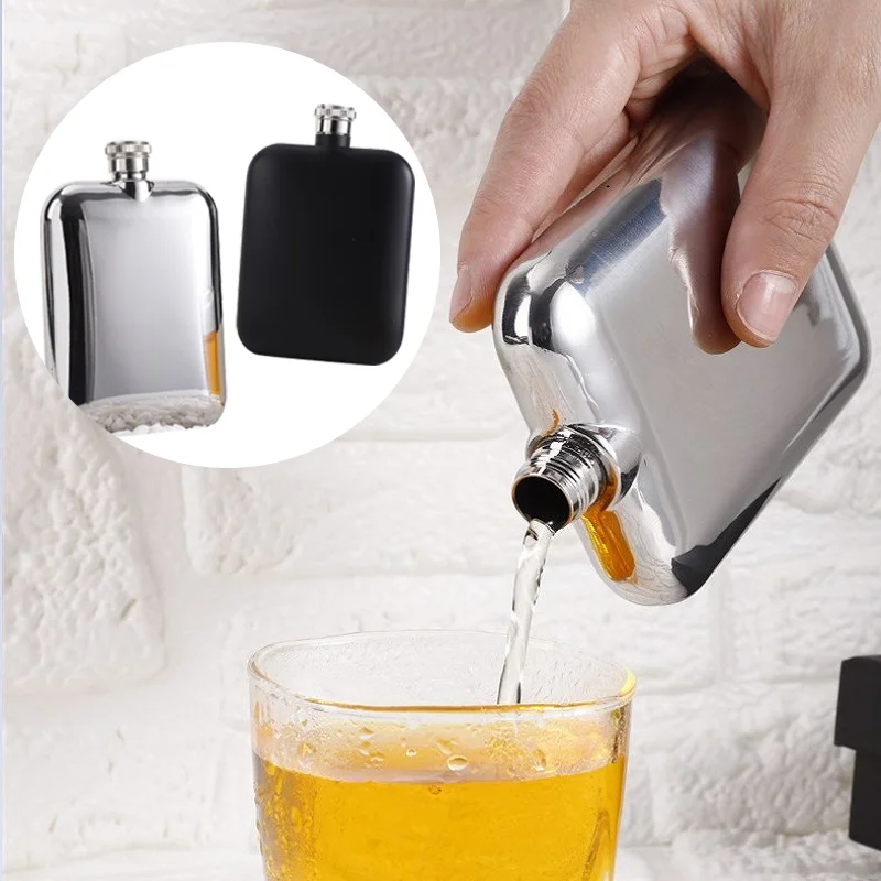 6 oz Hip Flask Portable Wine Jug Stainless Steel Alcohol Flask Whiskey Pot Bottle Drinkware for Travel Camping 180ML