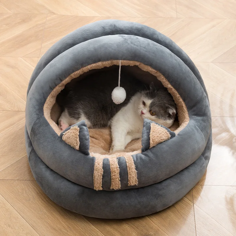 

New cat litter semi-enclosed cat and dog litter comfortable plus velvet pet bed autumn and winter plush warm cat house kennel